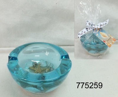 Glass Ash Tray w/Bule Gel &Seashells Inside玻璃烟灰缸内灌 Glass,w/Bule,&Seashells,Inside,玻璃,烟灰缸,果冻,海螺,贝壳