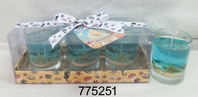 S/3Glass Filled Jelly Candle w/Conch&Sand套三玻璃杯罐灌果冻 S/3Glass,Filled,Jelly,Candle,w/Conch&Sand,玻璃杯,果冻,海螺,海星